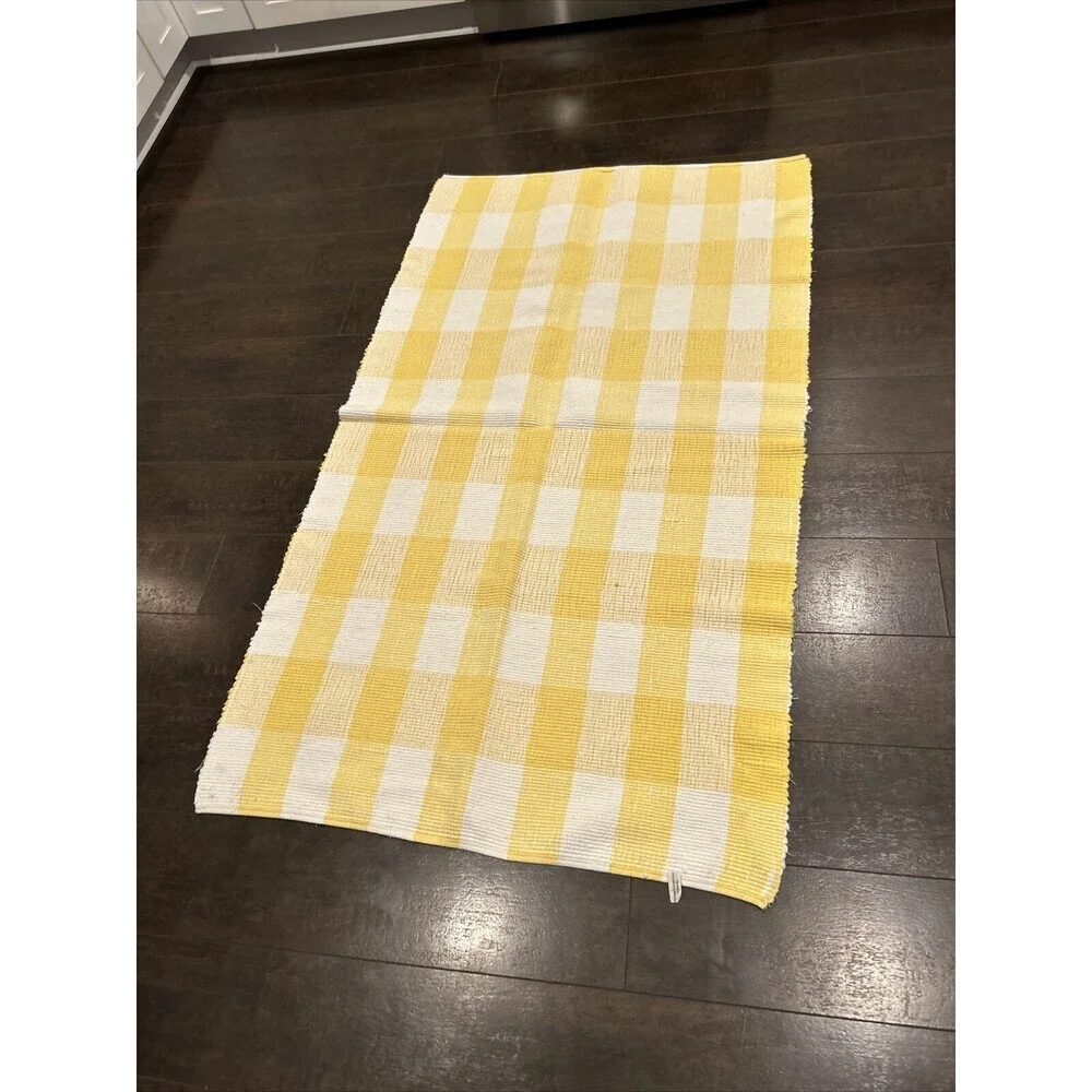 Crate and Barrel plaid farmhouse Yellow White 60 x 34